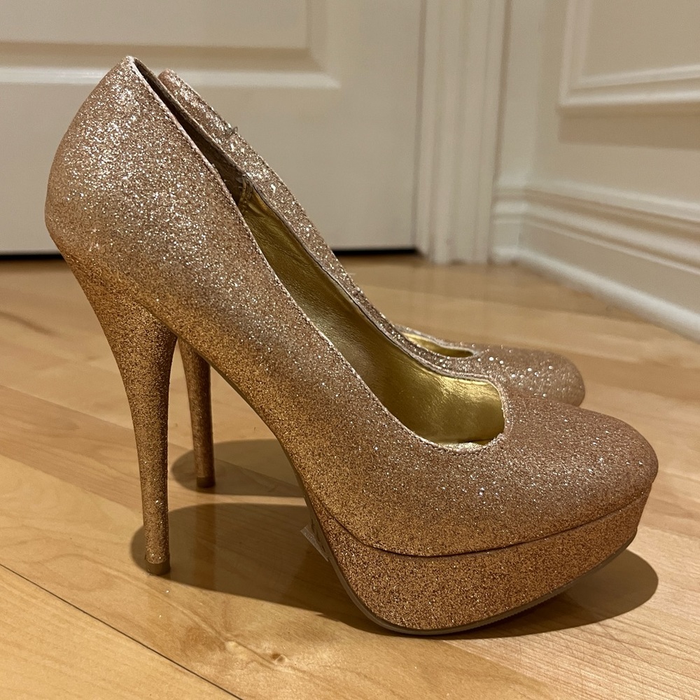 Rose gold glitter heels